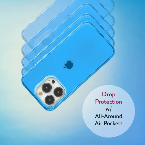 Vista 6 de SteepLab Funda con resaltador de neón para iPhone, funda Grippy Jelly con bolsillos protectores de aire (azul azul celeste, iPhone 14 Pro)