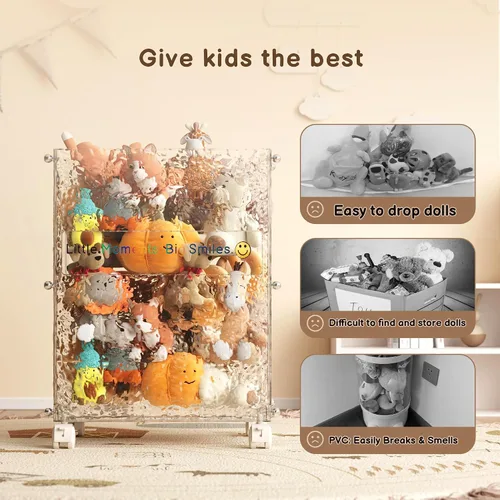 Vista 4 de Cubo organizador de juguetes con ruedas para almacenamiento de animales de peluche, grande, glaciar With Wheels, Clear Shatterproof Cart, Slim