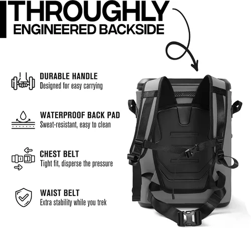 Vista 6 de Backpack Coolers Insulated Leak Proof, Fishing Backpack with Cooler Lightweight, Magnetic Closure Waterproof Durable for Camping & Hiking - Gray