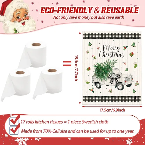 Vista 2 de Yinder 6 Piezas Paños de Cocina Suecos de Navidad para Mesa Paños de Platos Reutilizables de Navidad Paños de Limpieza Absorbentes de Secado Rápido