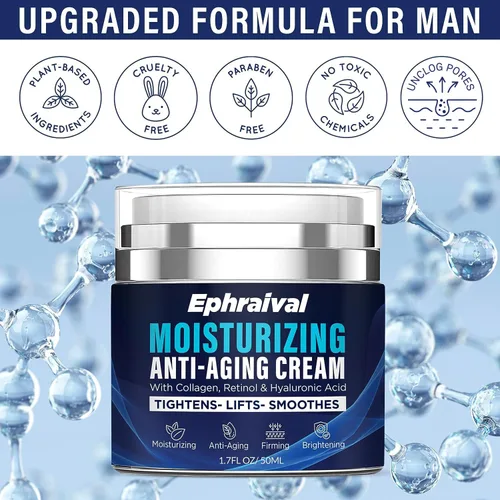Vista 6 de Crema antienvejecimiento de retinol para hombres: crema facial hidratante con péptidos de vitamina E de ácido hialurónico - Reduce las arrugas