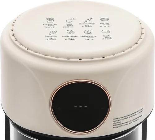 Vista 8 de Freidora de aire de vidrio de 1200 W, freidora de aire cilíndrica de 3.81 cuartos de galón con cesta visible de 360°, temperatura ajustable de 176 ℉