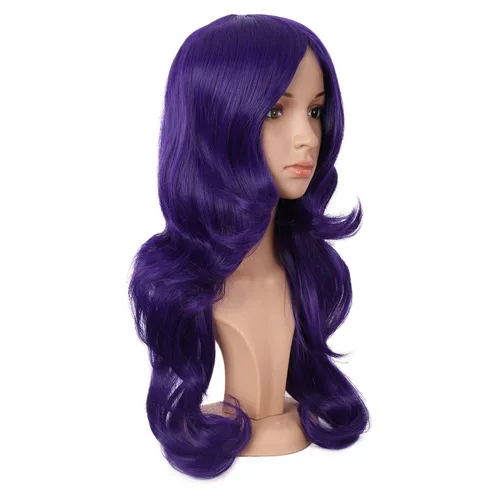 Vista 2 de MapofBeauty Peluca de 24 Pulgadas Encantadora de Fibra Sintética Ondulada de Flecos Laterales Para Mujer para Fiesta, Anime, Cosplay