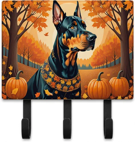 Vista 65 de Affenpinscher - Correa de otoño o llavero Affenpinscher Fall artwork on ceramic tile with three steel hooks for keys, leashes, towels