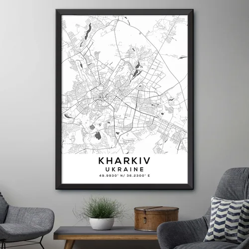 Vista 4 de Mapa de Kharkiv, Ucrania, Light 2 (36x48)