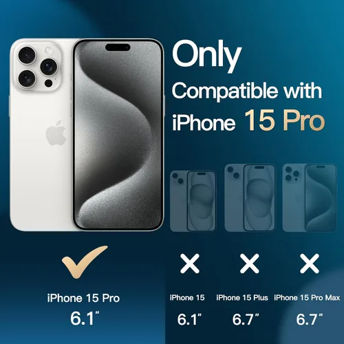 Vista 2 de JETech Funda magnética 3 en 1 para iPhone 15 Pro de 6.1 pulgadas con 2 protectores de pantalla de vidrio templado, compatible con MagSafe, funda