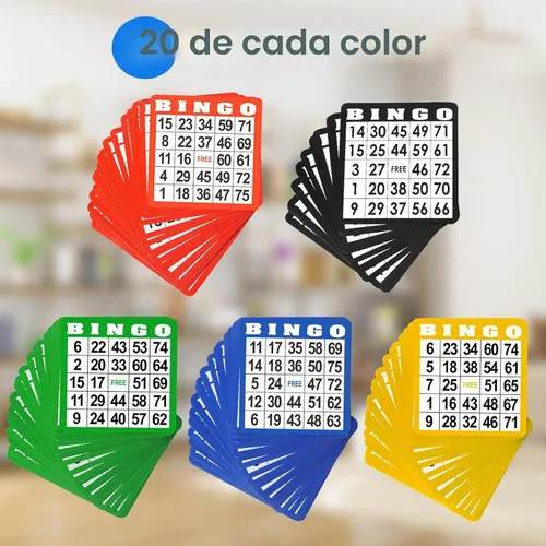Vista 2 de GSE - Juego de cartas de bingo con números de fácil lectura, juego de 100 hojas de bingo reutilizables Reusable Paper Multi-Color Game Cards for