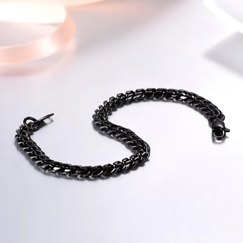 Vista 4 de PROSTEEL Pulsera de acero inoxidable para hombres y mujeres, elegantes pulseras de eslabones cubanos, chapado en oro negro de 18 quilates, ancho