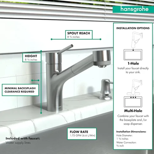 Vista 4 de hansgrohe Talis S 06462860 - Grifo de cocina de acero inoxidable con pulverizador extraíble, grifo para fregadero de cocina, óptica de acero