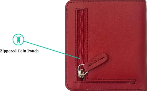 Vista 4 de Mini billetera personalizada de cuero RFID para mujer con tarjeteros de crédito y bolsillo para monedas, RojoNegro, Minimalista