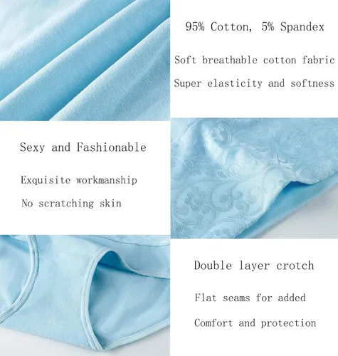 Vista 5 de Ropa interior de algodón para mujer, con control de abdomen, cintura alta, suave, transpirable, cobertura completa, paquete múltiple
