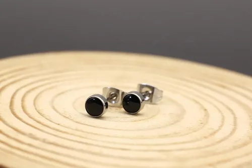 Vista 6 de Titanium Stud Earrings for Women Girls Earrings 4mm Natural Stone Gemstones Hypoallergenic Earrings Nickel Free Black Onyx 5mm Earrings for Women