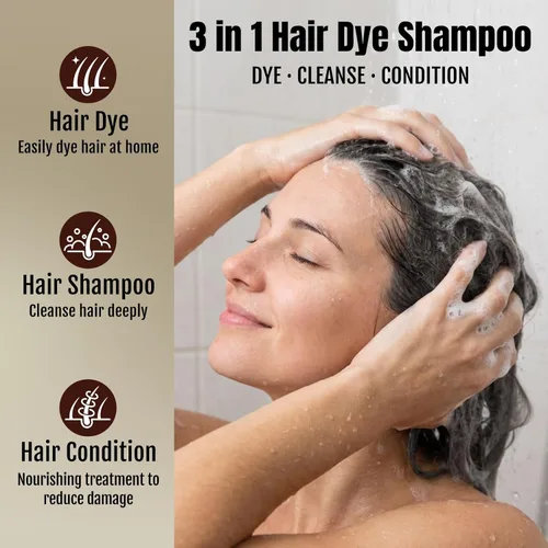 Vista 5 de BOJICA Champú 3 en 1 de tinte de cabello negro para cabello canoso Cobertura instantánea completa de canas, duración de 3 a 4 semanas, incluye