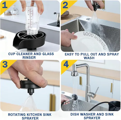 Vista 6 de SOONHUA Enjuagadora de vidrio para fregadero de cocina, cabezal rociador extraíble y limpiador de botellas con adaptadores rápidos universales