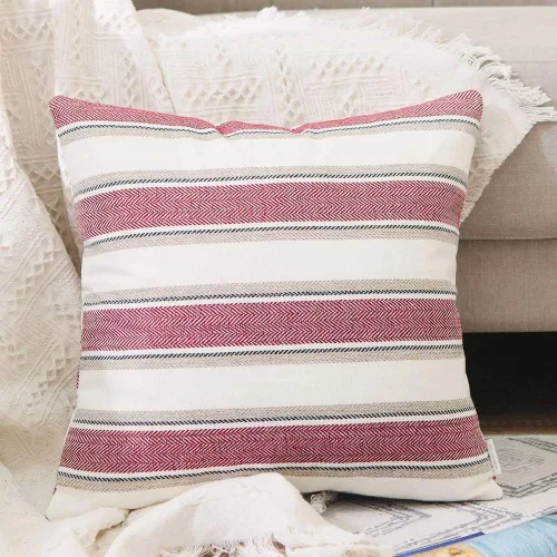 Vista 15 de Funda de almohada a rayas de lino sintético suave cuadrada decorativa con cremallera oculta para sofá, auto o dormitorio 12" x 12" Negro y blanco