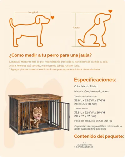 Vista 8 de Feandrea Muebles de jaula para perros, perrera de 38 pulgadas para perros de hasta 70 libras, con bandeja extraíble, mesa auxiliar de jaula