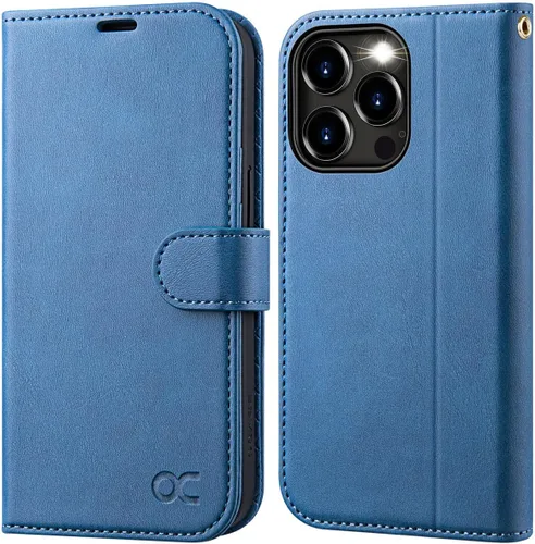 Vista 16 de OCASE Funda tipo cartera compatible con iPhone 15 Pro, de piel sintética, con tarjetero, bloqueo RFID, soporte para teléfono