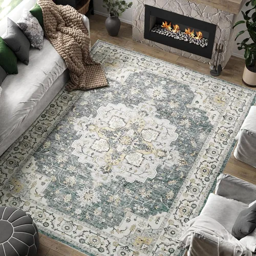 Vista 90 de jinchan Alfombra de Área 2x3 pies Alfombra Vintage de Entrada Lavable Bohemia Tapete Interior para Puerta Medallón Floral Tapete Pequeño para Puerta