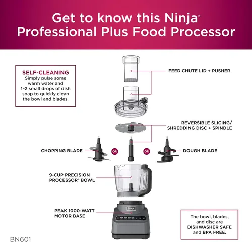Vista 8 de Ninja Procesador de alimentos Professional Plus de 1000 vatios de pico con programas preestablecidos Auto-iQ para picar puré, rebanada de masa