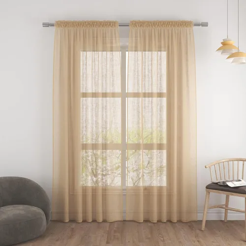 Vista 104 de UPOPO Paneles de Cortina Beige Pequeños Cortinas Transparentes de Gasa de 16 Pulgadas de Largo Cortinas de Cocina de Voile con Textura de Lino