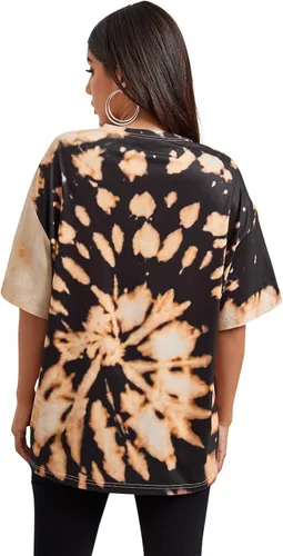 Vista 2 de SweatyRocks Camisetas de gran tamaño para mujer, estilo casual, ajuste holgado, manga corta
