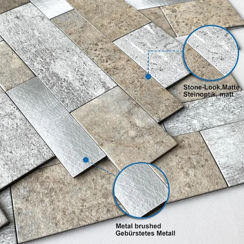 Vista 2 de MOFIT Azulejo Adhesivo para Salpicadero de Cocina Despegar y Pegar Piedra Acabado Mate, Pegatinas de Azulejos para Baño Panel de Pared 3D Mosaico