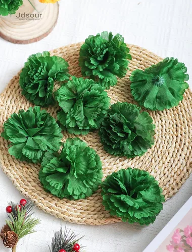 Vista 3 de Paquete de 50 palillos de clavel de seda artificial, cabezas de clavel de flores artificiales con tallos para bricolaje, ramos de boda, centros