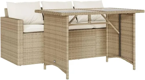 Vista 15 de Brown PE Rattan 3-Seater Outdoor Sofa, Steel Frame Rectangular Garden Bench with Cushions for Patio, Balcony and Terrace