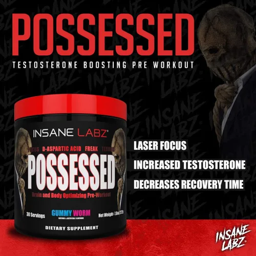 Vista 4 de Insane Labz Poseído bajo estimulante de testosterona potenciador antes del entrenamiento, cargado con ácido aspártico D y creatina alimentado por