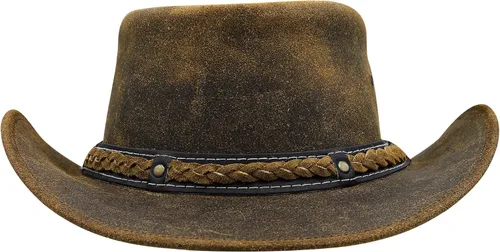 Vista 3 de SideWinder Sombrero de vaquero de cuero australiano, estilo australiano, verano, exterior, negro y marrón
