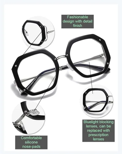 Vista 4 de Marco de gafas octágono geométrico irregular de 8 ángulos de inspiración vintage no óptico