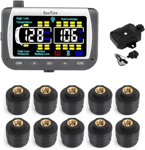 Vista 15 de EEZ RV Products EEZTire - Sistema de monitoreo de presión de neumáticos en tiempo real/24x7 - Monitor a color + 4 sensores + Sistema de refuerzo