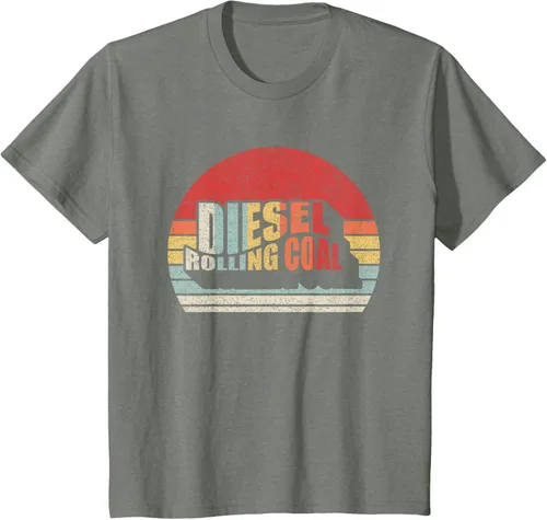 Vista 53 de Camiseta de camión diésel con motor diésel retro y divertido de carbón, Negro