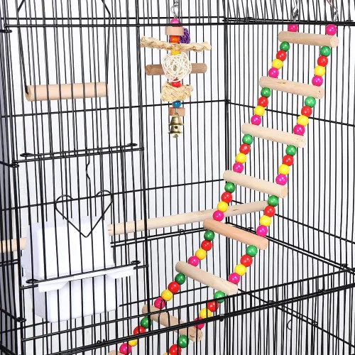 Vista 8 de Yaheetech - Jaula de vuelo de 39 pulgadas con juguetes, jaula de hierro forjado para cacatúas, conures, tortolitos, periquitos y pájaros pequeños