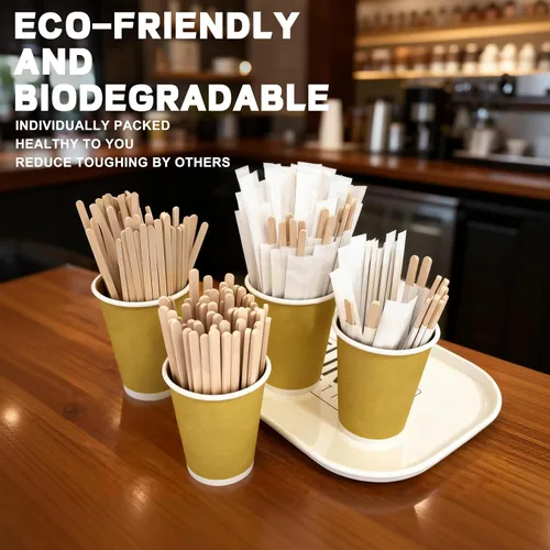 Vista 7 de 1000 agitadores de café envueltos individualmente de madera, palitos de madera desechables de 5.5 pulgadas para café, cóctel y bebidas calientes