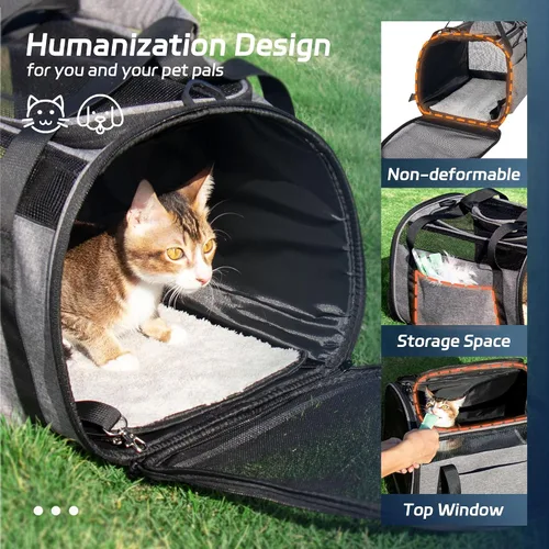 Vista 5 de Transportador grande para gatos de 20 libras, transportador de viaje de malla transpirable de lados suaves, aprobado por aerolíneas, transportador