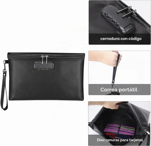 Vista 3 de Bolsa de dinero ignífuga con cerradura, bolsa para efectivo, 11.2 x