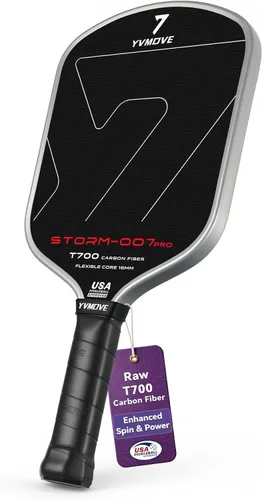 Vista 9 de YVmove 16mm Kevlar T700 Carbon Fiber Pickleball Paddle, USAPA Approved Raw Carbon Texture for Exceptional Spin Explosive Power & Consistent Shot
