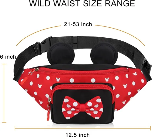 Vista 7 de Linda riñonera para viajes Riñonera de Disney para mujer paquete de cintura para adolescentes niñas Minnie Mouse Belt Bag de dibujos animados