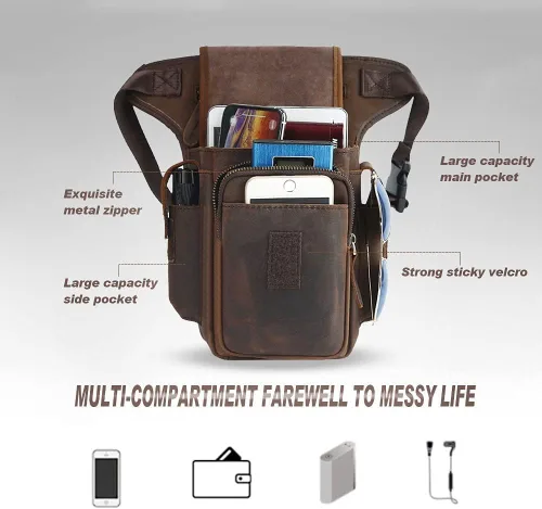 Vista 3 de Leathario - Bolsa de piel auténtica para hombre, bolsa de herramientas para la pierna táctica, bolsa de pierna, bolsa de riñonera para el muslo