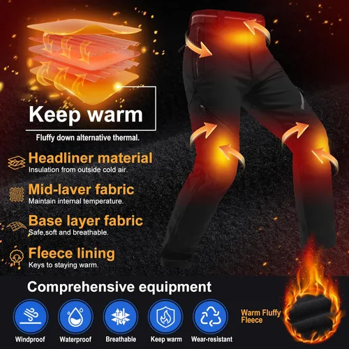 Vista 3 de Toomett Snow Pants Men ski Waterproof Hiking Insulated Fleece Lined Winter Outdoor Softshell Cargo Pants