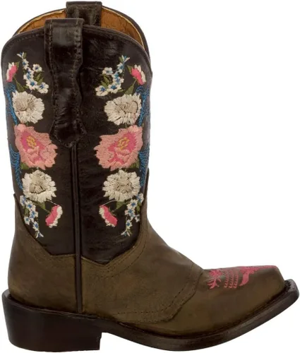 Vista 2 de Girls Jazmin Brown Toddler Floral Embroidery Cowgirl Boots Snip Toe
