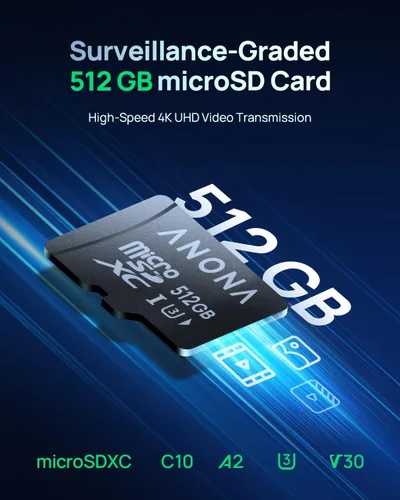 Vista 3 de Anona Tarjeta micro SD de 512 GB, hasta 100 MB/s, adecuada para cámara interior Anona Pano 4K