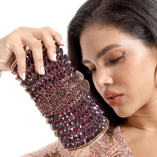 Vista 6 de Boutique De FGG Bolso de mano de cristal brillante con picos para boda, fiesta, bolso de mano con diamantes de imitación, mini