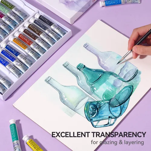 Vista 4 de LIGHTWISH Juego de tubos de pintura de acuarela profesional grado artista, 0.3 fl oz, 24 colores vivos, pintura de colores de agua no tóxica prémium