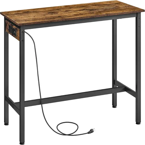 Vista 8 de VASAGLE ULBT101K01 - Mesa de bar, mesa estrecha y larga de cocina y comedor con estación de carga, marco de metal resistente, diseño industrial