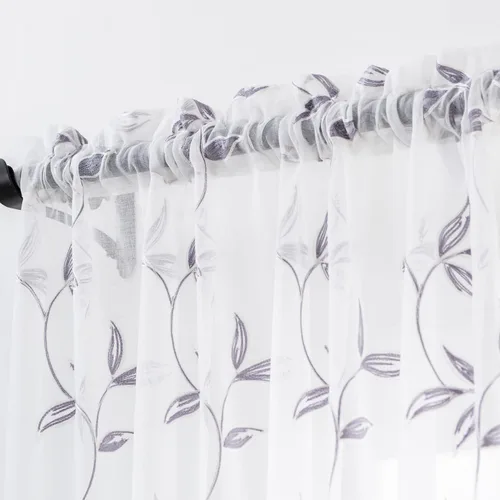 Vista 3 de TERLYTEX Cortinas con patrón de hojas de 84 pulgadas de largo, cortinas bordadas transparentes con hojas para sala de estar, paneles de cortina