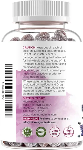 Vista 7 de Gomitas de glicinato de magnesio 400 mg por porción, 120 unidades Sabor natural de uva y arándano Potente forma elemental + quelado para una