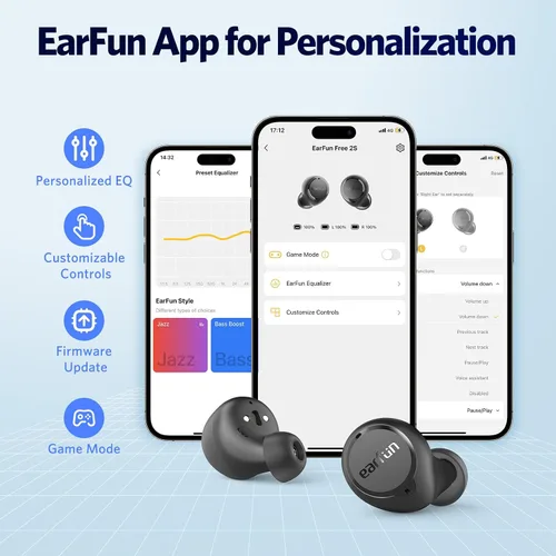 Vista 4 de EarFun Auriculares inalámbricos 2S gratis, auriculares Bluetooth con graves profundos Air Pro 3 Auriculares con cancelación de ruido, sonido