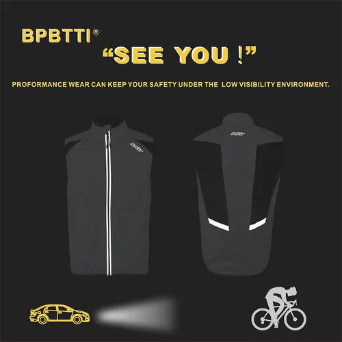 Vista 5 de bpbtti Chaleco de ciclismo para hombre, rompevientos sin mangas con dos bolsillos laterales (2.0), resistente al viento, transpirable y reflectante